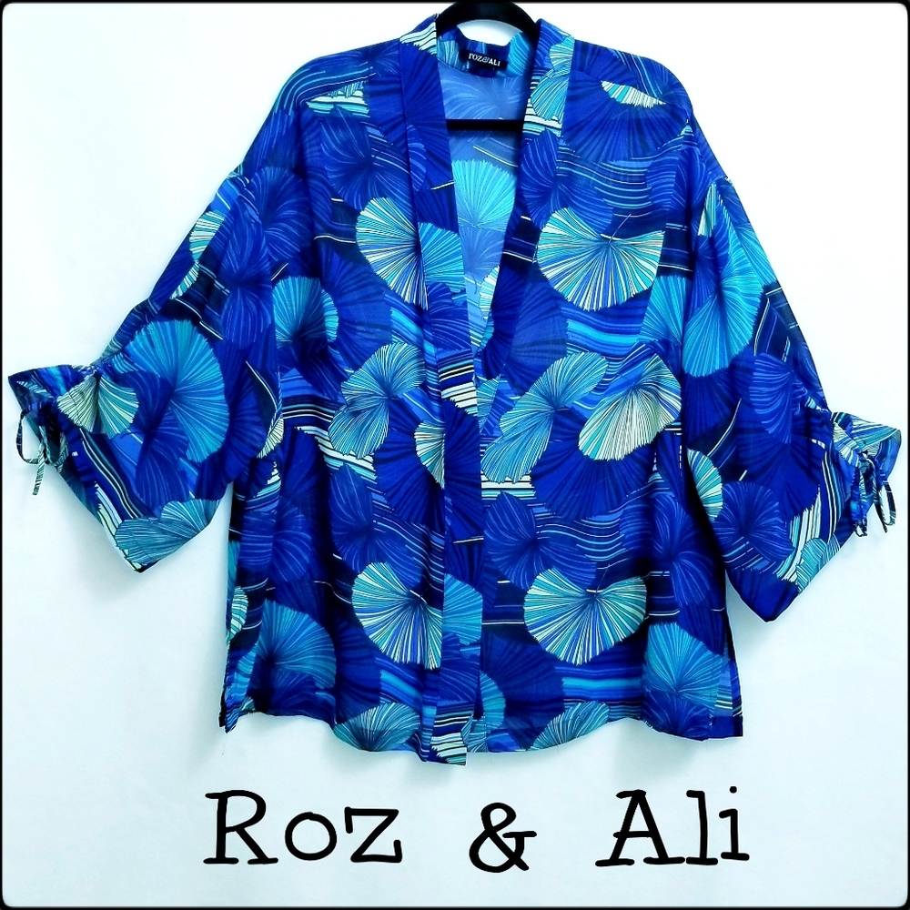 Roz & Ali, Sheer Floral Wrap and Swimsuit Coverup, XL, 1X